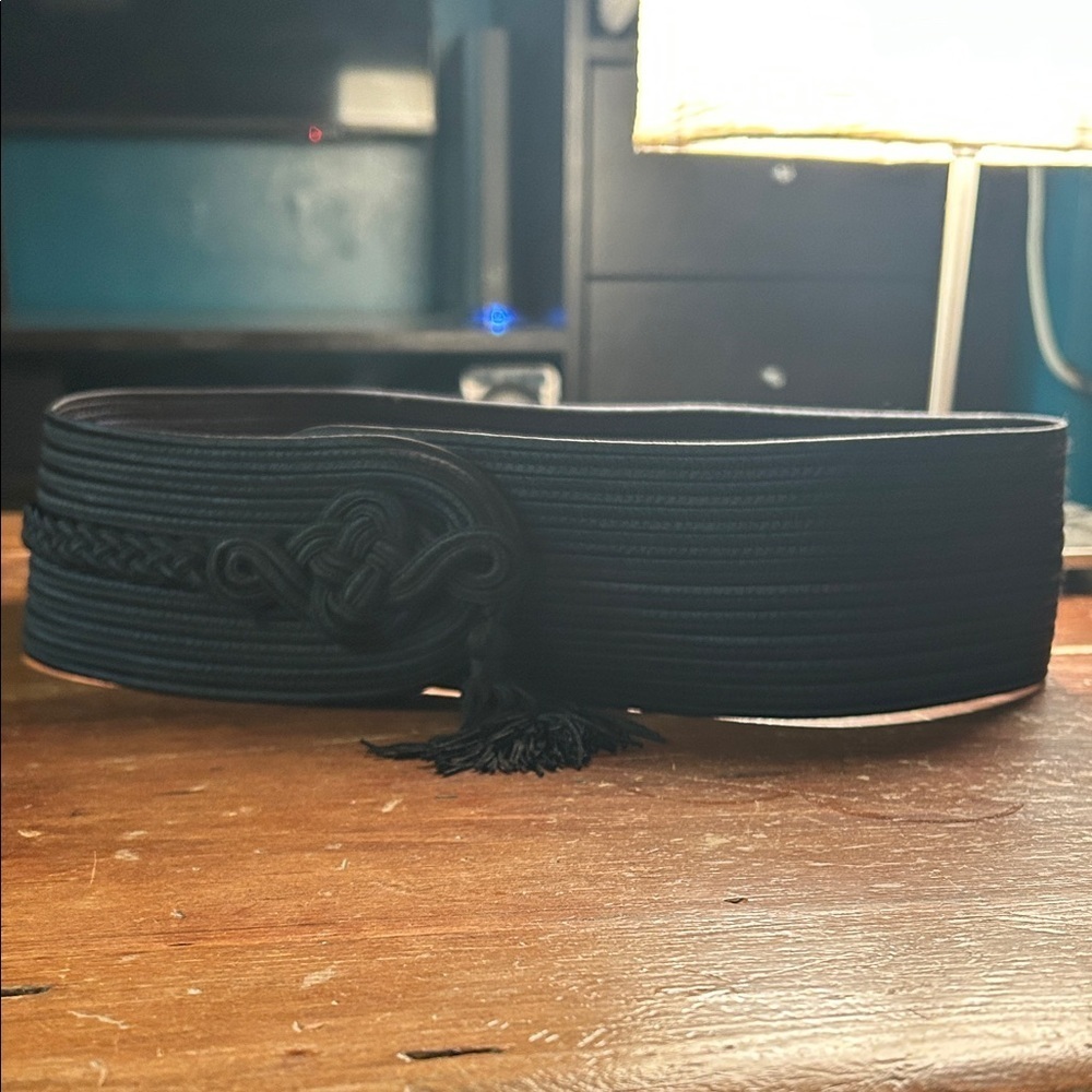 Vintage 1970s Black Passementerie Obi Belt | Statement Tassel Belt